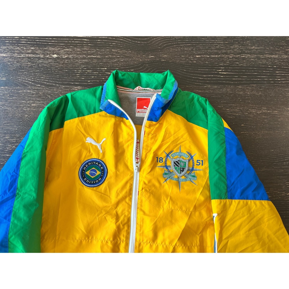 Puma Heritage Edition Brasil Windbreaker Jacket Yellow Green Blue Mens XL 5